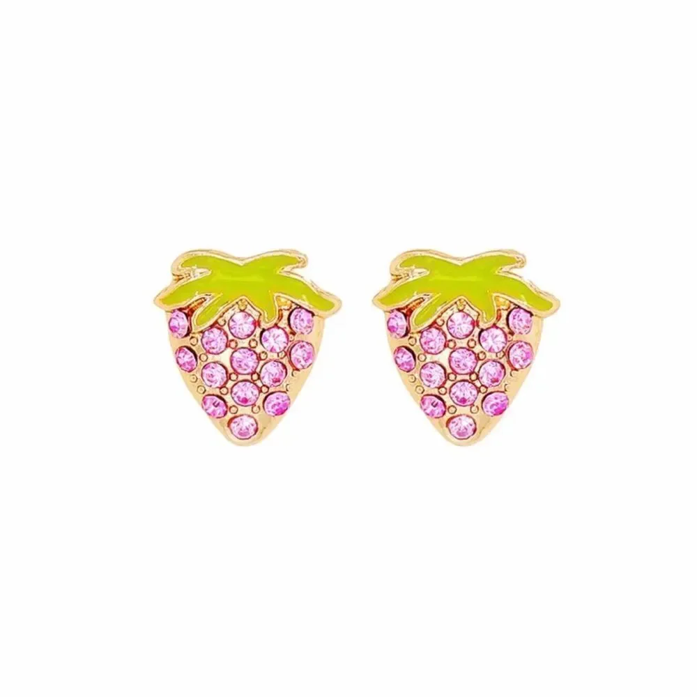 Summer Strawberry Earrings, Pink, Post